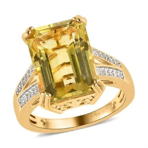 Ouro Verde Quartz & Natural White Zircon Ring.